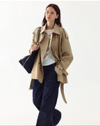 fano Double Breasted Button Loose Fit Raglan Sleeve Commuter Women Khaki Trench Coats