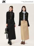 ikyou High Waist Embroidered A Line Back Slit Everyday Young Women Midi Skirts