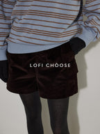 Lofi choose High Waist Vintage Striped Wide Leg Womens Rust Brown Casual Chic Mini Shorts