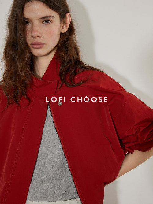 Lofi choose Breathable Drawstring Hem Loose Fit Stand Collar Women Zip Cropped Jackets