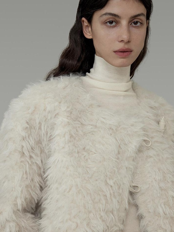 unspoken Warm Thick Minimalist Loose Fit Round Neck Ivory Workwear Cropped Jackets