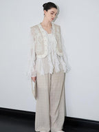 audreyyang Linen Blend V-neck Vest Trousers Solid Minimal Original Design Top & Pants Sets