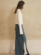 someone sometimes Versatile Lined Knit Slit Straight H Line Mid Waist Women Casual Maxi Skirts
