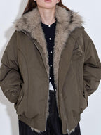 fano High Fill White Duck Down Warm Straight Fur Collar Women Army Green Down Jackets