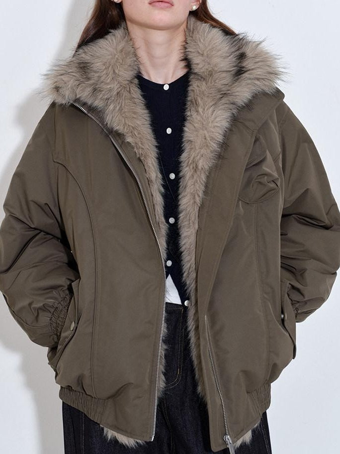 fano High Fill White Duck Down Warm Straight Fur Collar Women Army Green Down Jackets