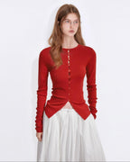 fano Office Ready Korean Slim V-neck Button Longsleeve Women Polyester Cardigans