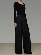 unspoken High Waist Breathable Black Minimalist Zipper Fly Women Wide Leg Pants