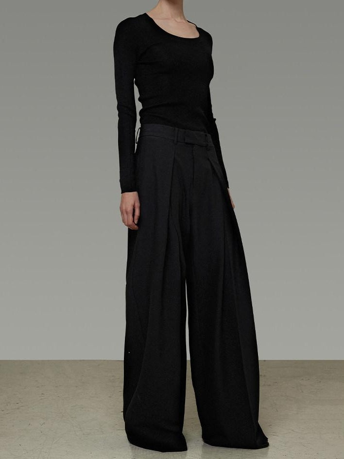 unspoken High Waist Breathable Black Minimalist Zipper Fly Women Wide Leg Pants