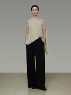 unspoken Asymmetric One Shoulder Loose Commuter Solid Women Daily Off Shoulder Crop Tops