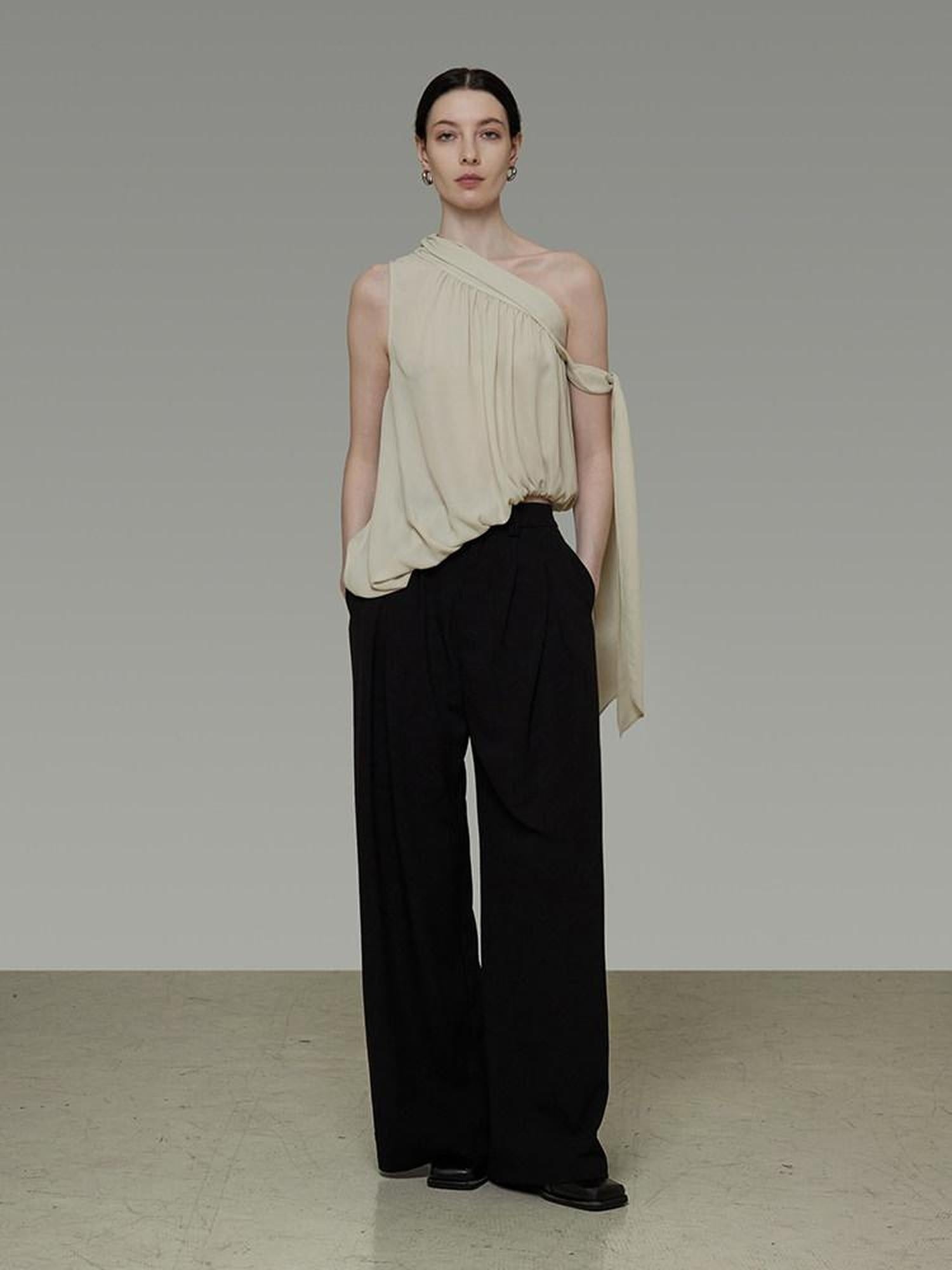 unspoken Asymmetric One Shoulder Loose Commuter Solid Women Daily Off Shoulder Crop Tops
