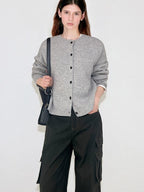 fano Thermal Wool Blend Office Straight Crew Neck Women Light Gray Cardigans