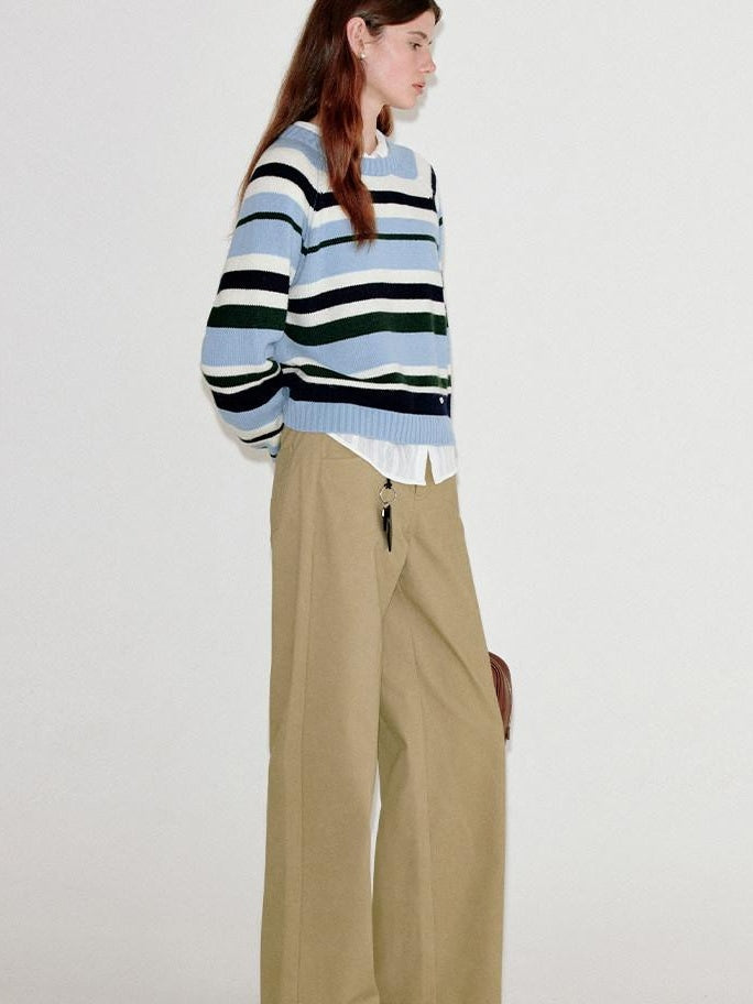 fano Thermal Warm Loose Fit Striped Crewneck Long Sleeve Women Commuter Sweaters