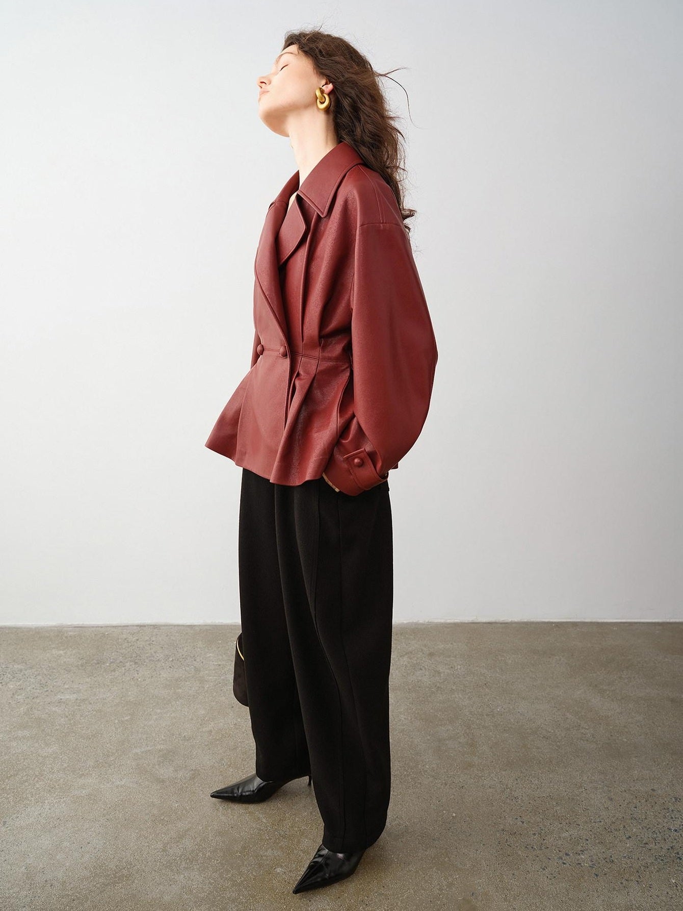 audreyyang Soft Poly Viscose Drape Casual Natural Waist Zip Fly Women Black Wide Leg Pants