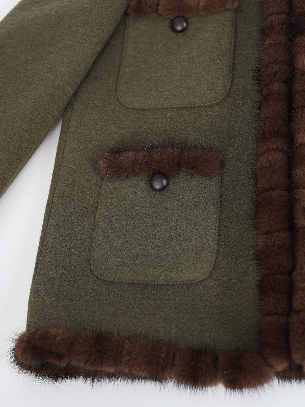 audreyyang Insulated Loose Fit Hooded Wool Blend Hidden Button Beech Green Cropped Jackets
