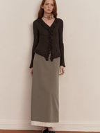 someone sometimes Elegant Patchwork Low Waist H Shape Straight Camel Women Daily Midi Skirts