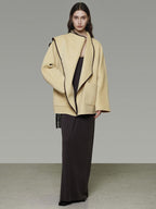 unspoken 100 Percent Wool Lightweight Minimal Commuter Loose Women Pale Yellow Wool Coats