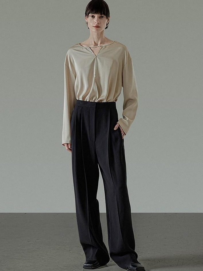 unspoken Skin Friendly Breathable Minimal Loose V-neck Longsleeve Women Champagne Blouses