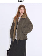 fano Insulated Korean Commuter Loose Stand Collar Grey Brown Puffer Jackets
