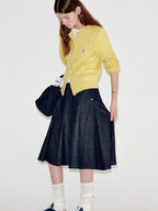 fano Thermal Wool Blend Straight Fit Round Neck Single Button Women Knit Cardigans
