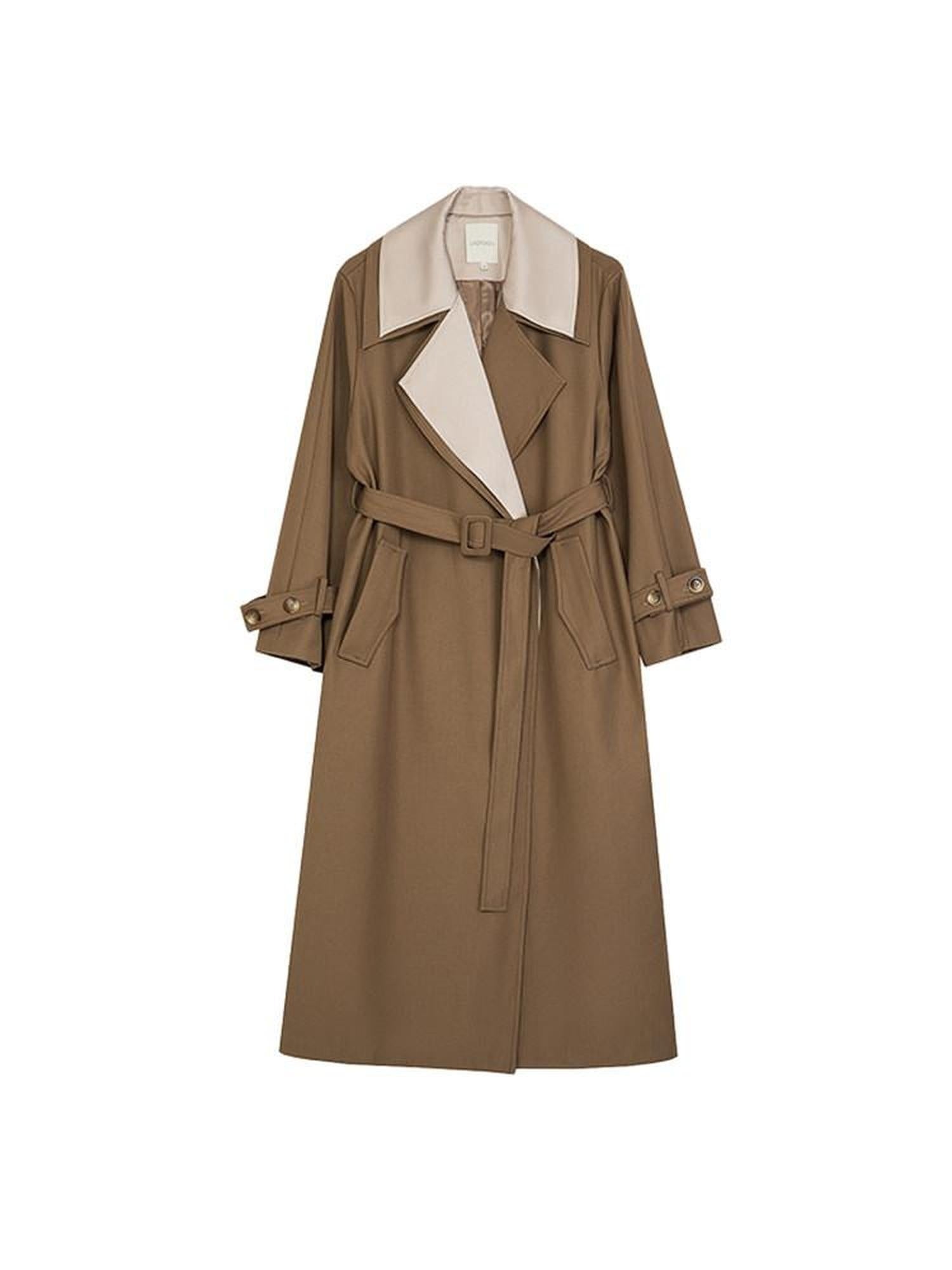 unspoken Colorblock Relaxed Minimalist Notched Lapel Women Office Outerwear Long Coats