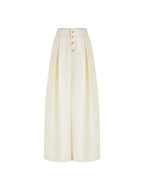 unspoken High Waist Lyocell Blend Pleated Button Minimal Workwear Wide Leg Pants