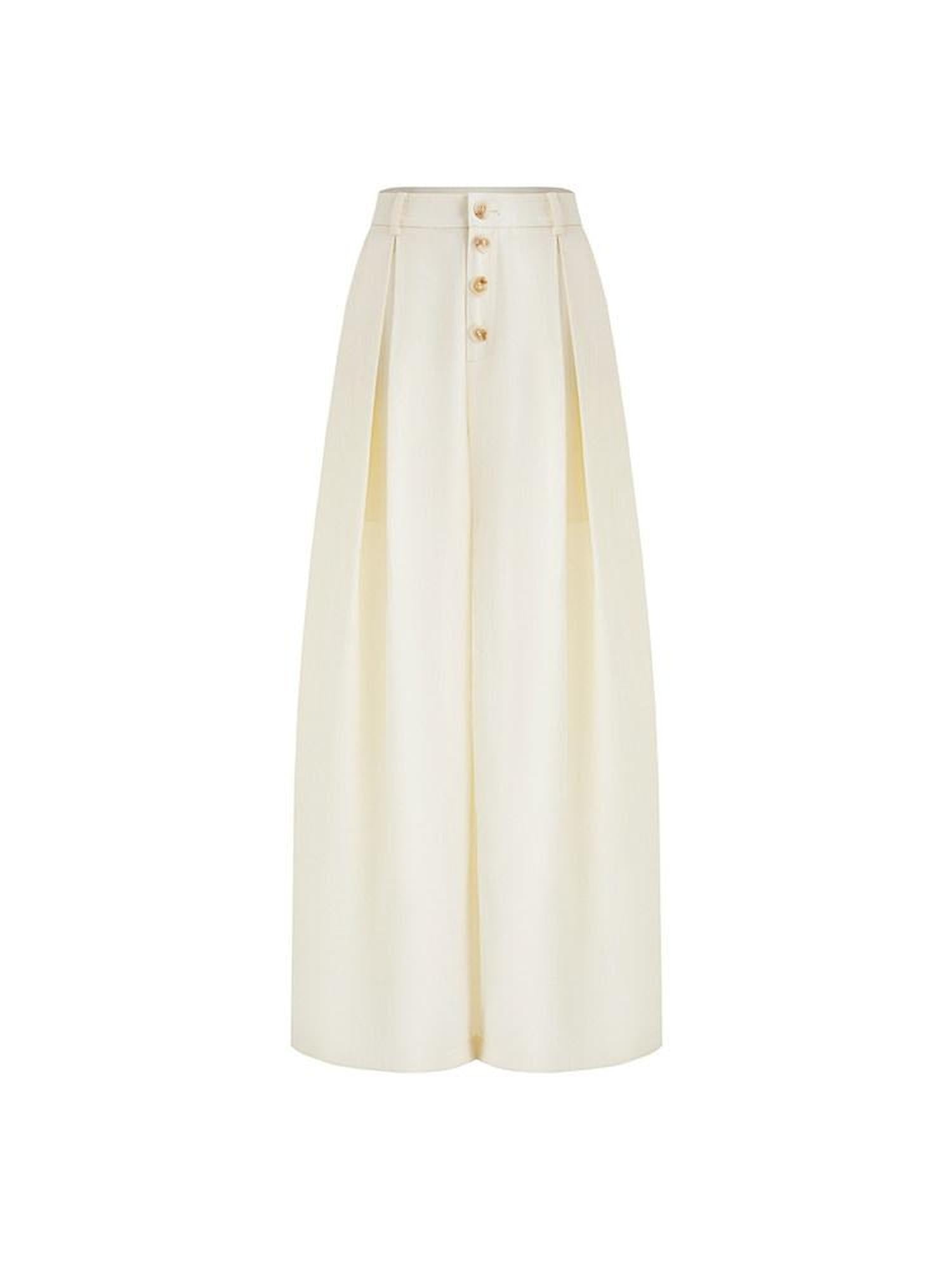 unspoken High Waist Lyocell Blend Pleated Button Minimal Workwear Wide Leg Pants