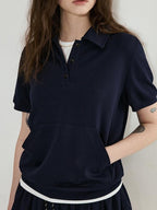 fano Navy Polo Short Sleeve Two Piece Pullover Mini Skirt For Women Top & Skirt Sets