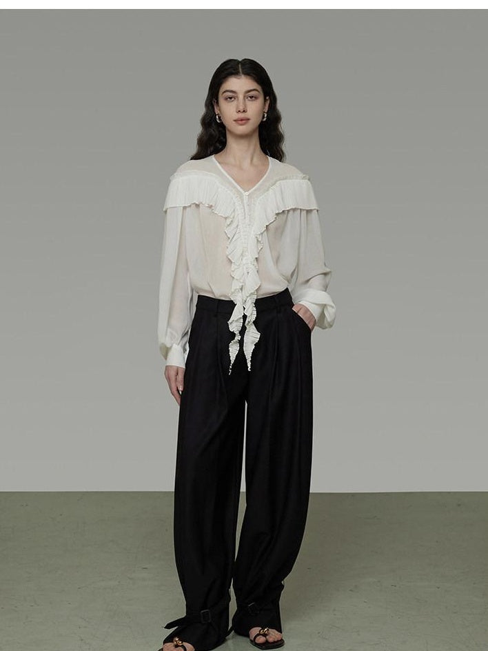 unspoken Lightweight V-neck Loose Minimalist Office Women Polyester Long Sleeve Blouses