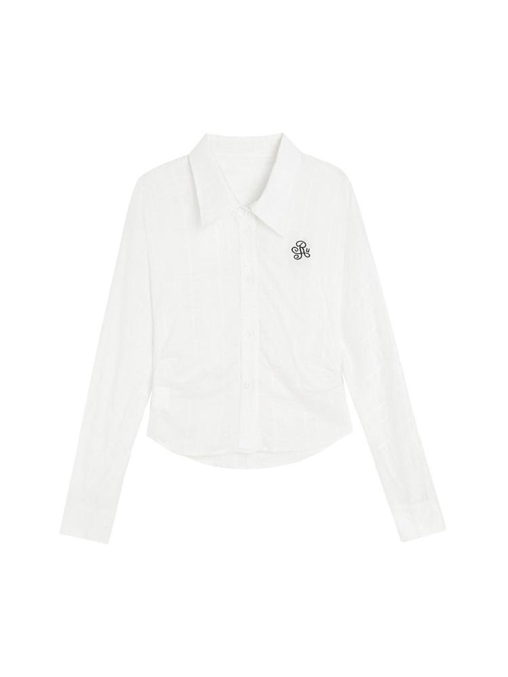 ikyou Uv Protection Lyocell Slim Ruching Stand Collar Embroidered Work Everyday Shirts