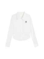 ikyou Uv Protection Lyocell Slim Ruching Stand Collar Embroidered Work Everyday Shirts