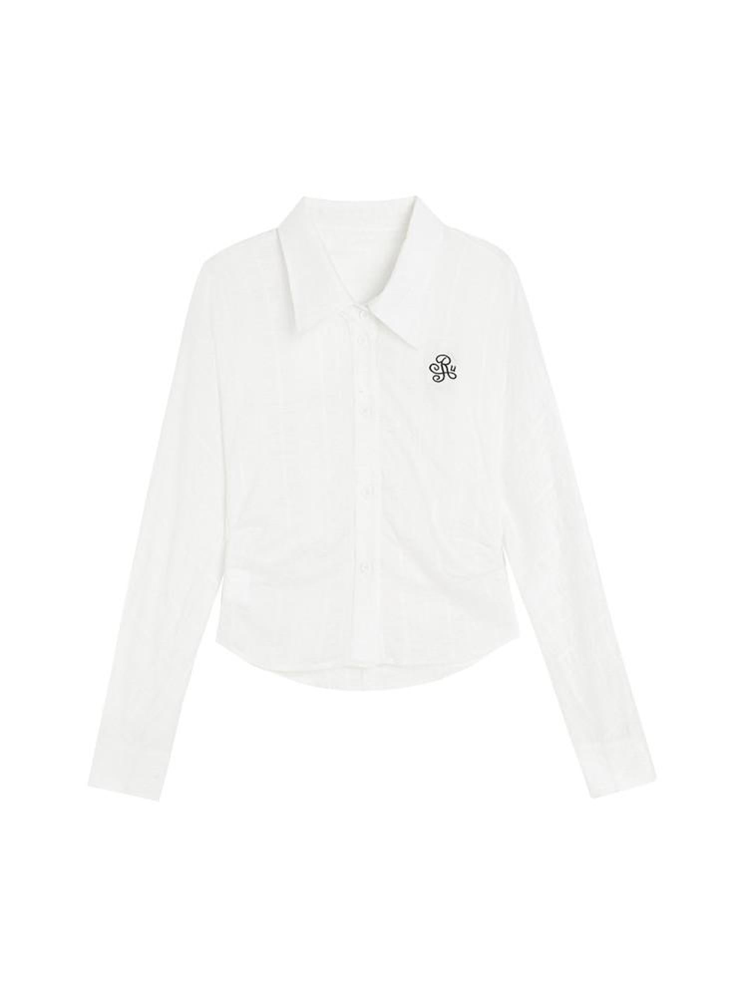ikyou Uv Protection Lyocell Slim Ruching Stand Collar Embroidered Work Everyday Shirts