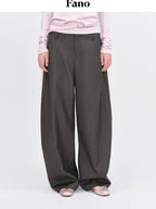 fano Poly Rayon Blend Mid High Waist Minimal Commuter Pine Gray Wide Leg Pants