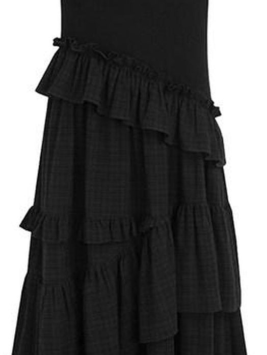 fano Breathable Viscose A Line Plaid Short Sleeve Korean Commuter Casual Maxi Dresses