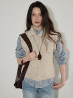 Lofi choose Soft Beige Button Front Lapel Collar Office Knit Women Cardigans