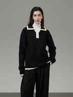 unspoken Thermal Acrylic Blend Loose Fit Pullover Commuter Black Knit Sweaters