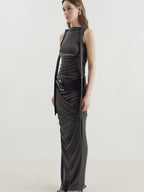 someone sometimes Versatile Pleated Tie Cami Slim Fit Lyocell Linen Blend Women Top & Skirt Sets