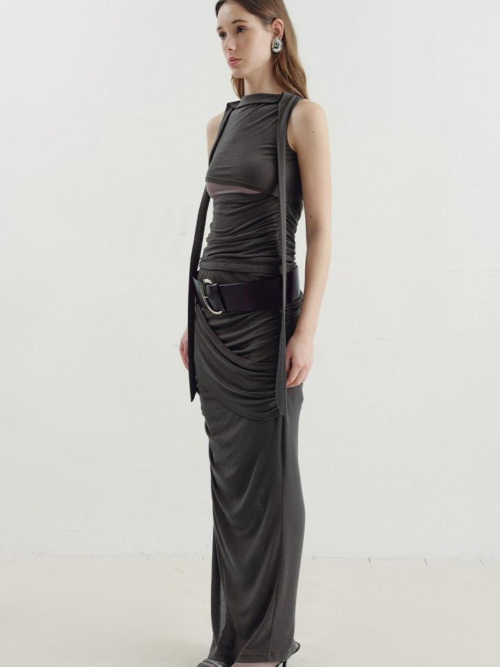 someone sometimes Versatile Pleated Tie Cami Slim Fit Lyocell Linen Blend Women Top & Skirt Sets