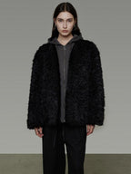 unspoken Warm Minimalist Commuter Loose Fit Zip Layered Women Black Polyester Short Coat