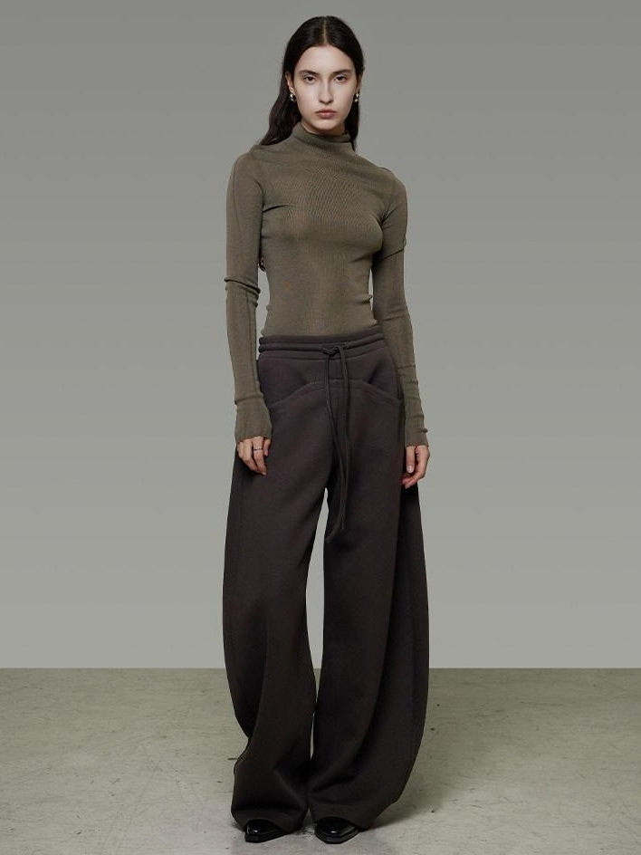 unspoken Breathable Cotton High Waist Tie Waist Minimalist Women Brown Wide Leg Pants