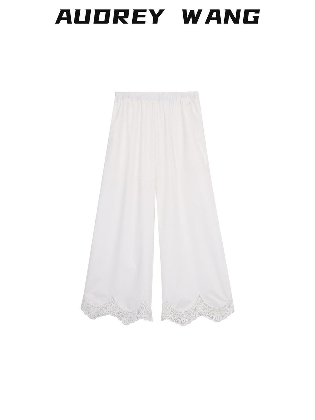 audreyyang Minimalist Wide Leg Elastic Natural Waist Women Polyester Straight Pants