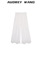 audreyyang Minimalist Wide Leg Elastic Natural Waist Women Polyester Straight Pants