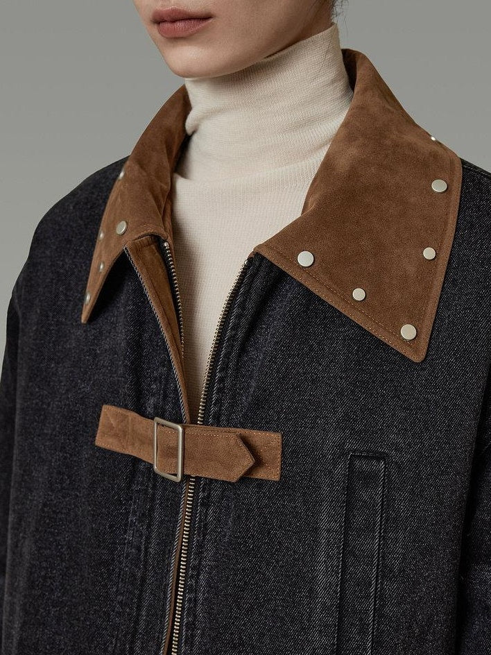 unspoken Durable Cotton Blend Colorblock Loose Fit Commuter Everyday Women Denim Jackets