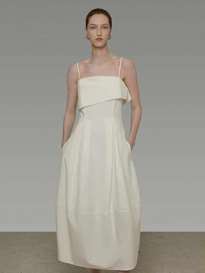 unspoken Soft Cotton High Waist A Line Irregular Hem Minimalist Workwear Maxi Dresses