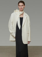 unspoken Warm Minimalist Oversized Ribbon Tie Lapel Long Sleeve Women Blazers