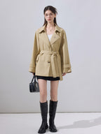 ikyou Lightweight Khaki High Waist Belted Artistic Lapel Women Trench Coats