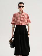 audreyyang Flattering High Waist A Line Solid Black Nylon Office Casual Women Maxi Skirts