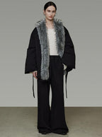 unspoken Premium Warm 90 White Duck Down Loose Lapel Tie Front Women Black Down Jackets