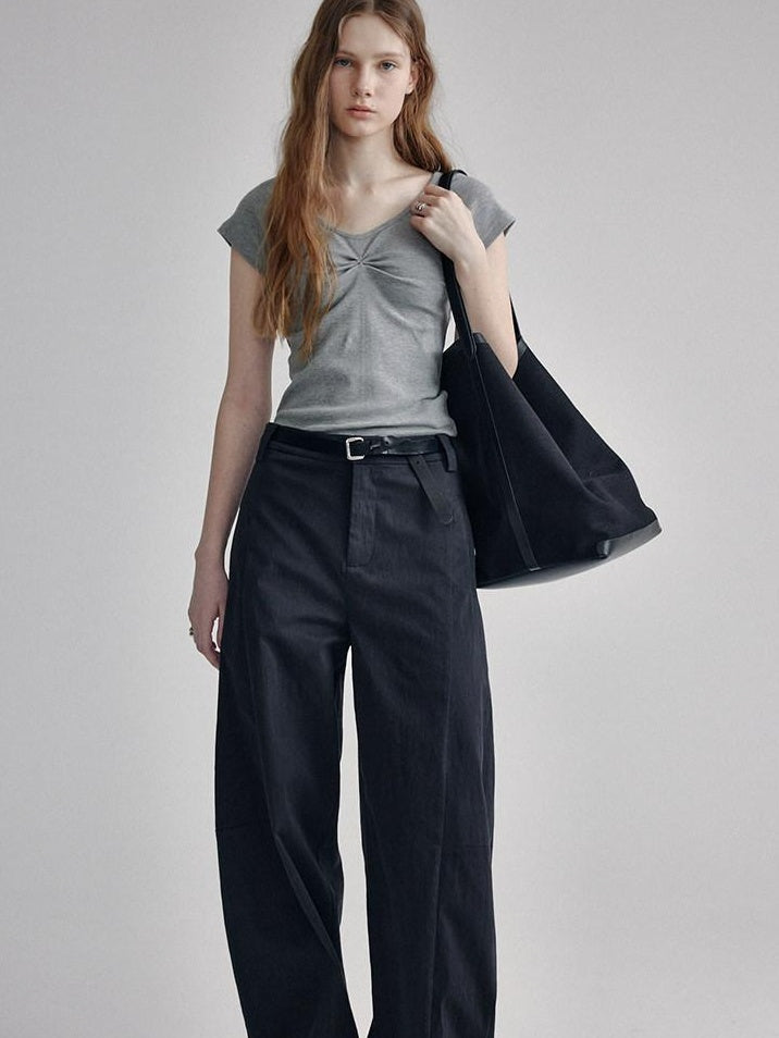 fano High Waist Sculpted Minimal Office Women Curved Pockets Rayon Wide Leg Pants