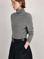 fano 100 Percent Wool High Neck Straight Minimalist Commuter Women Pullover Sweaters