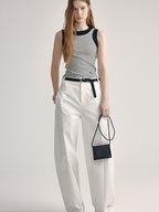 fano High Waist Sculpted Minimal Office Women Curved Pockets Rayon Wide Leg Pants